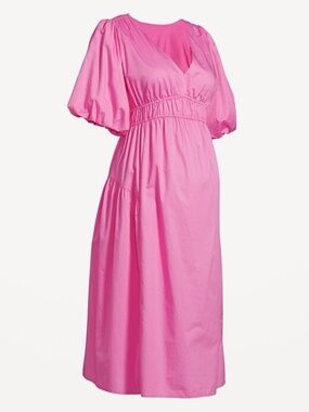 Old Navy Maternity Waist-Defined Midi Dress in Pink